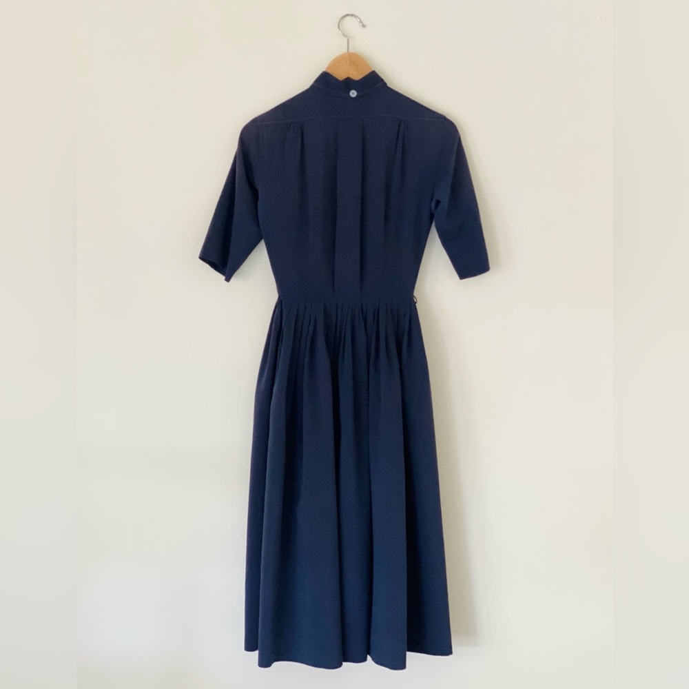 Gorgeous Vintage 1950s Crisp Navy Cotton Shirtwaist Dress XXS - Picture 2 of 3